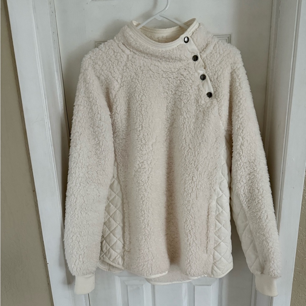 Abercrombie & Fitch Cream Teddy Jacket with Button Detail